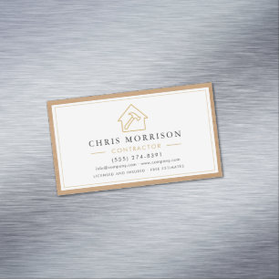 Building Construction White Gold Wood Business Card Magnet