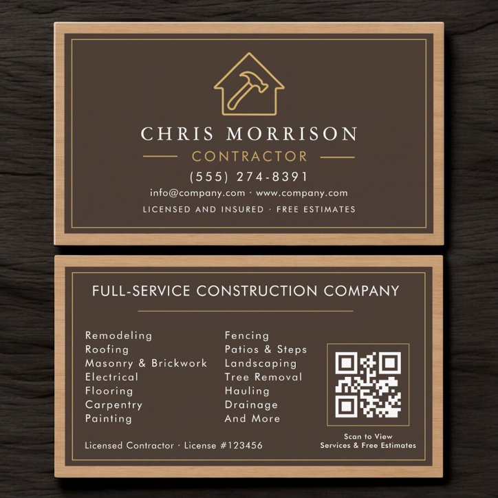 Building Construction Wood QR Code Business Card