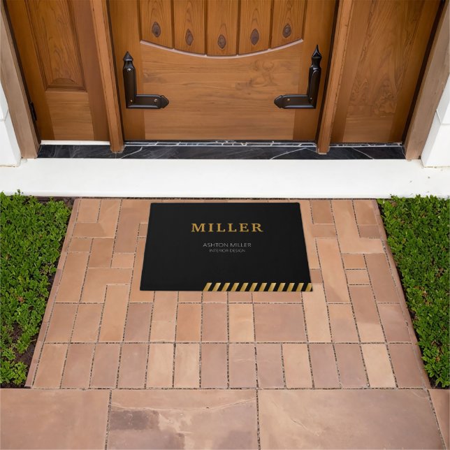 Building Contractor Black And Metallic Gold Doormat (Outdoor)