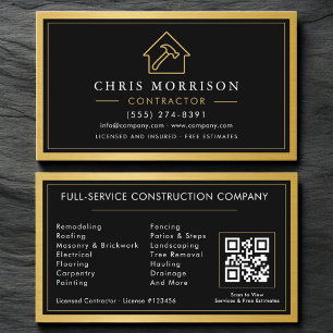 Building Contractor Black Gold Metal QR Code Business Card