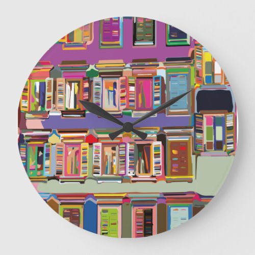 Building facade with  Multicolore windows Large Clock