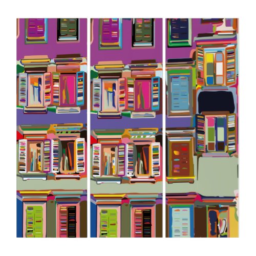 Building facade with  Multicolore windows Triptych