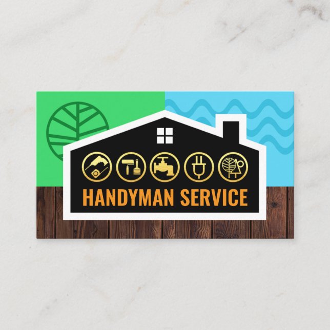 Building Frame Landscape Handyman Tools Business Card (Front)