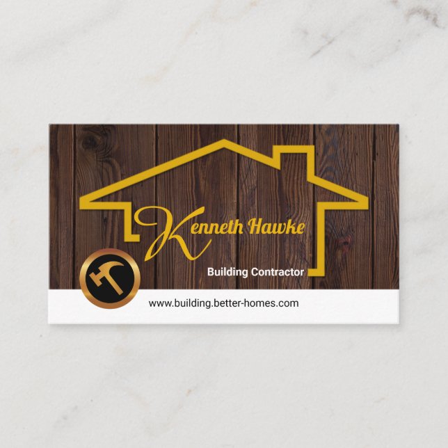 Building Frame Timber Grain Texture Construction Business Card (Front)