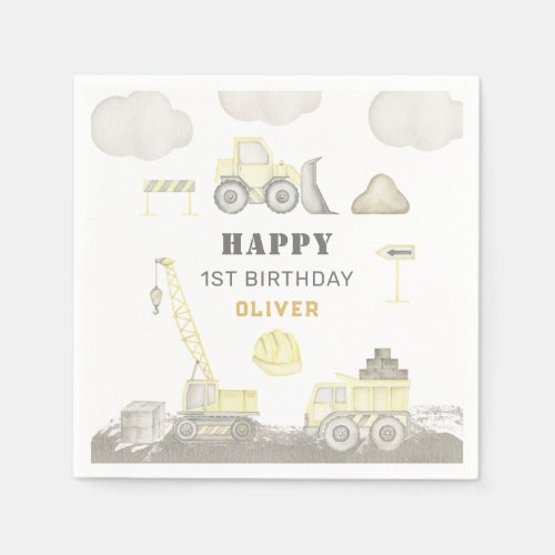 Building Fun Construction Kids 1st Birthday Party Napkins