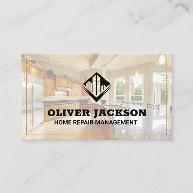 Building Logo | Modern Kitchen Real Estate Business Card (Front)