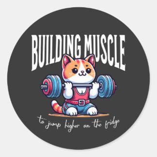 Building muscle cat - weight lifting classic round sticker