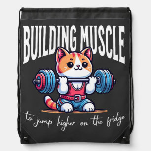 Building muscle cat - weight lifting drawstring bag