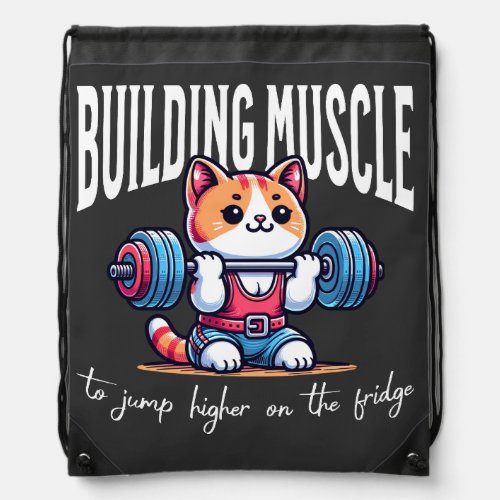 Building muscle cat _ weight lifting drawstring bag