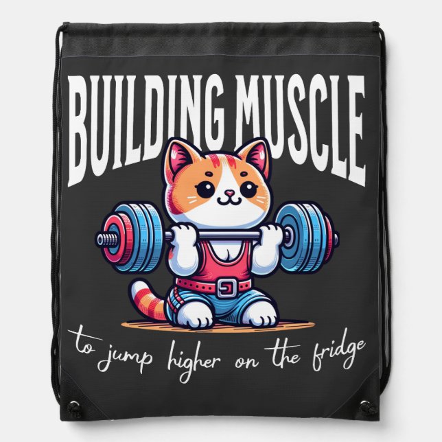 Building muscle cat - weight lifting drawstring bag (Front)