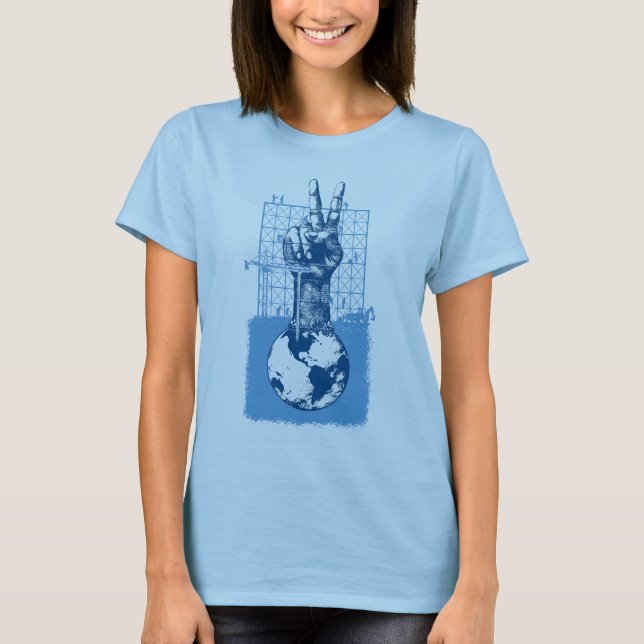 Building Peace Blue Ladies Baby Doll T-Shirt (Front)