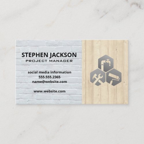 Building Services White Brick Wall  Wood Panel Business Card