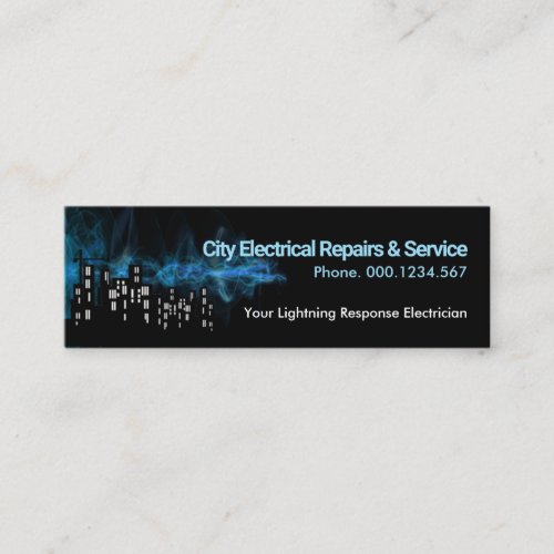 Building Silhouette Blue Electrical Storm Electric Mini Business Card