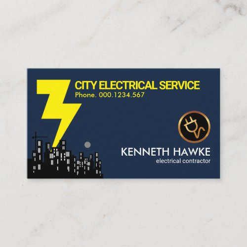 Building Silhouette Yellow Lightning Electrician Business Card