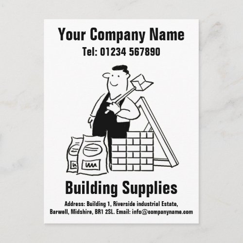 Building Supplies Cartoon to Personalise Postcard