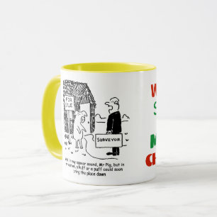 Building Surveyor looks at Mr Pig's house Mug