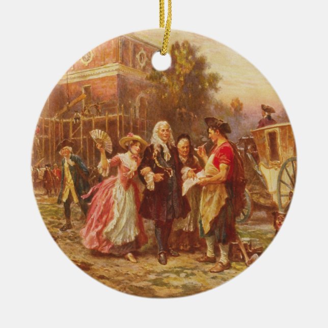 Building the Cradle of Liberty Jean Gerome Ferris Ceramic Ornament (Front)