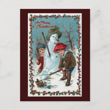 "building The Snowman" Vintage Postcard by PrimeVintage at Zazzle