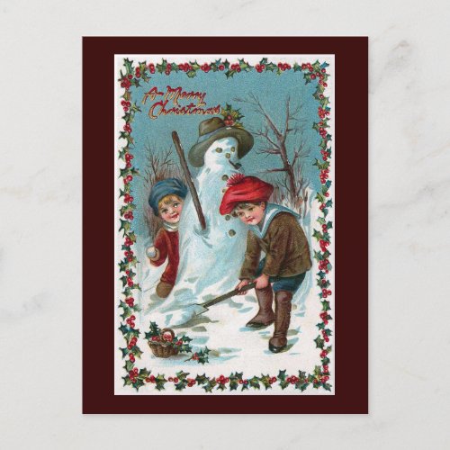 Building the Snowman Vintage Postcard