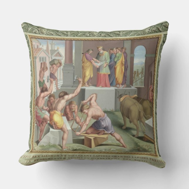 Building The Temple of Solomon, illustration from Throw Pillow (Front)