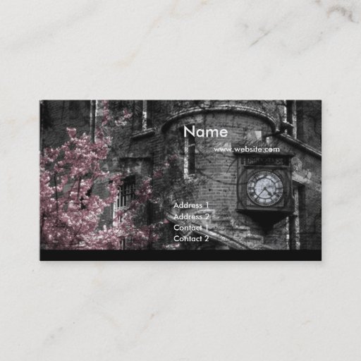 Customizable Building with Pink Bushes/Grunge Business Cards