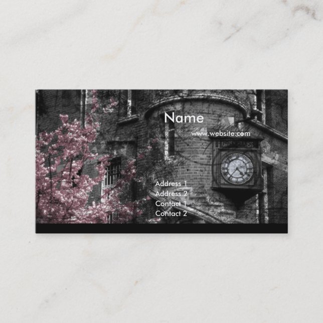 Building with Pink Bushes/Grunge Business Cards (Front)