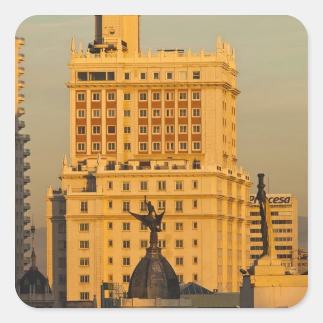 Buildings along Gran Via and Edificio Espana Square Sticker (Front)