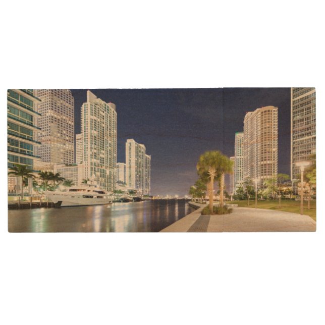 Buildings along the Miami River Riverwalk Wood USB Flash Drive (Front)