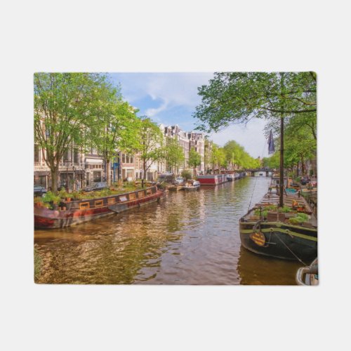 Buildings and canal in Amsterdam Netherlands Doormat