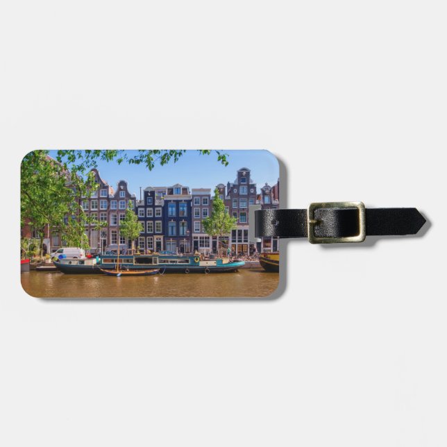 Buildings and canal in Amsterdam, Netherlands Luggage Tag (Front Horizontal)