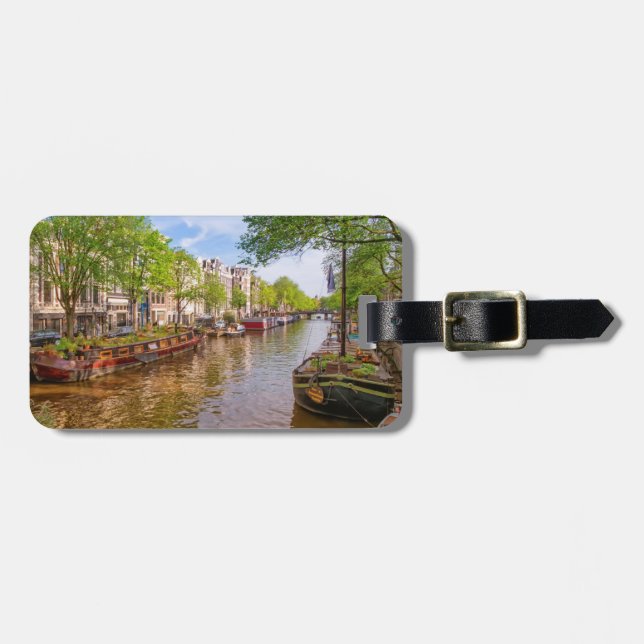 Buildings and canal in Amsterdam, Netherlands Luggage Tag (Front Horizontal)