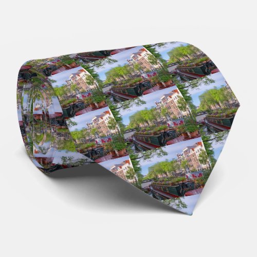 Buildings and canal in Amsterdam Netherlands Neck Tie