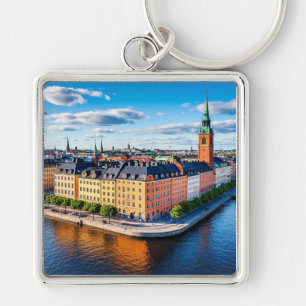 Buildings and Iconic Church in Stockholm Keychain