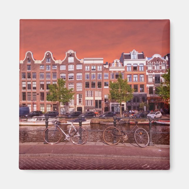 Buildings, canal, bikes in Amsterdam, Netherlands Magnet (Front)