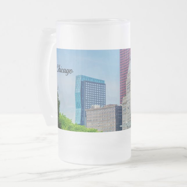 Buildings In Chicago Frosted Glass Beer Mug (Front Left)