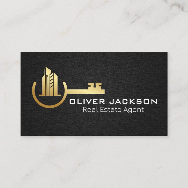 Buildings Real Estate Linen Background Business Card (Front)