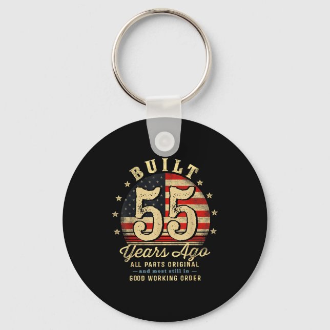 Built 55 Years Ago Funny 55th Birthday Usa Flag  Keychain (Front)