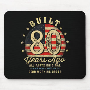 Built 80 Years Ago Funny 80th Birthday Usa Flag  Mouse Pad