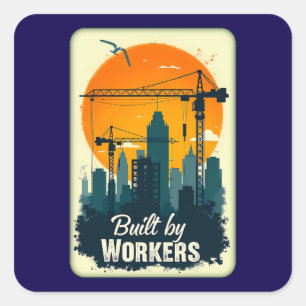 Built by Workers Retro Labor Day Shirt Square Sticker