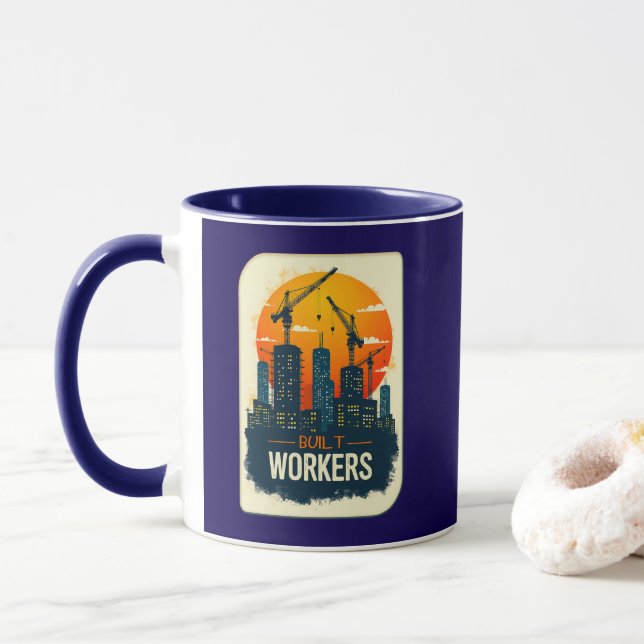 Built by Workers Vintage Construction Design Mug (With Donut)