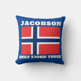 "Built Fjord Tough" and Norwegian Flag Throw Pillow
