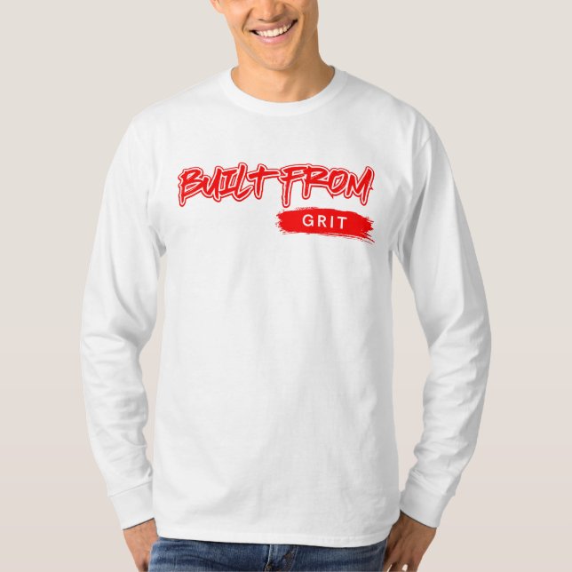 Built From Grit™ Red Letters Real Hustle All Facts T-Shirt (Front)