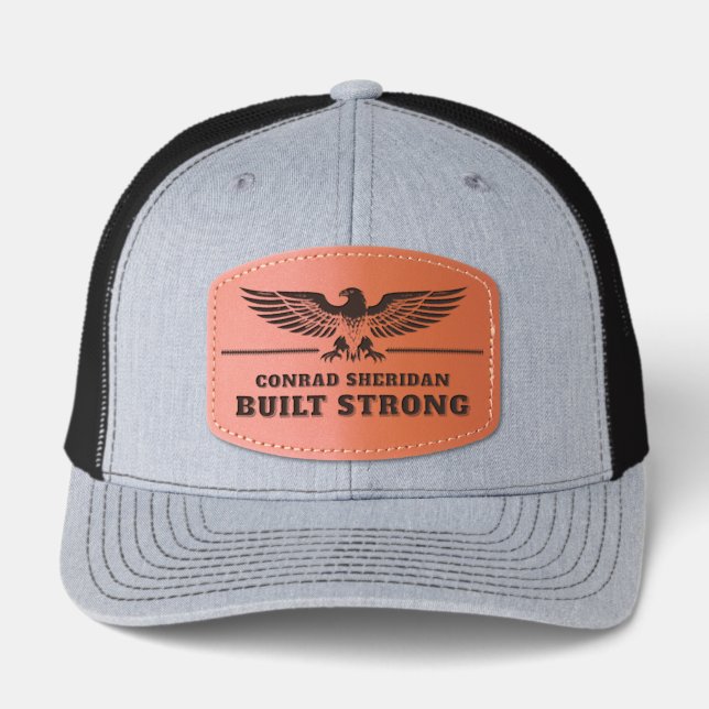 Built Strong Personalized Eagle Leather Patch Hat (Front)