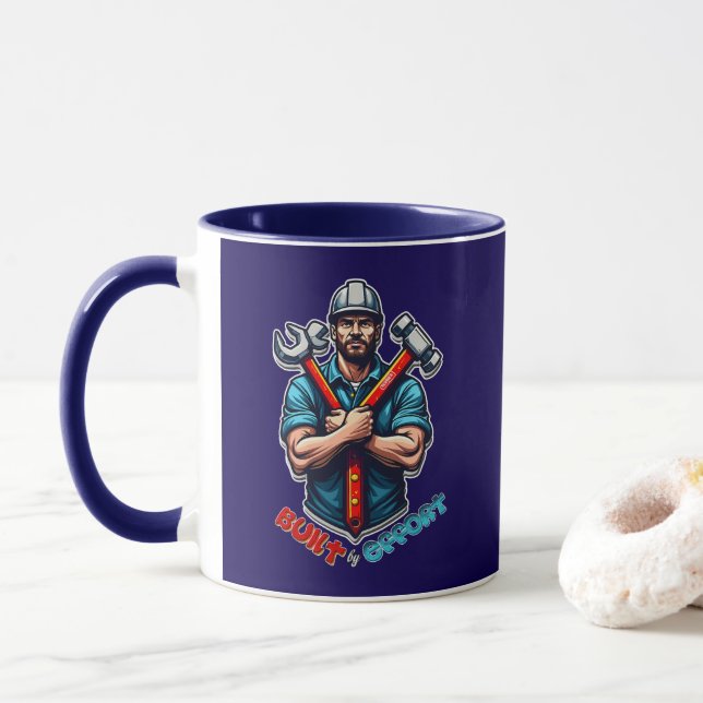 Built with Effort Construction Worker Design Mug (With Donut)