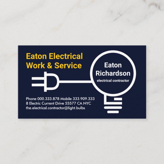 Bulb Plug Electrical Wiring Business Card (Front)
