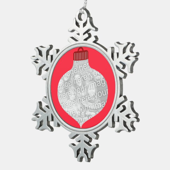 Bulb Shape for Photo Red Snowflake Pewter Christmas Ornament (Right)