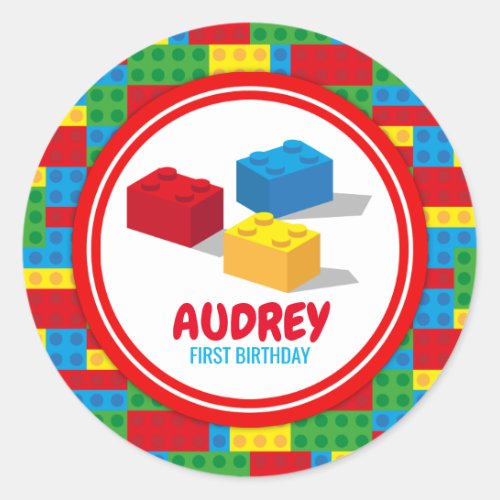 Bulding Block Build and Play Colourful Birthday Classic Round Sticker