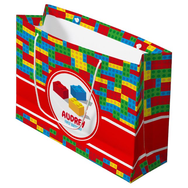Bulding Block Build and Play Colourful Birthday Large Gift Bag (Front Angled)