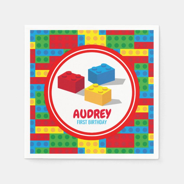 Bulding Block Build and Play Colourful Birthday Napkins (Front)