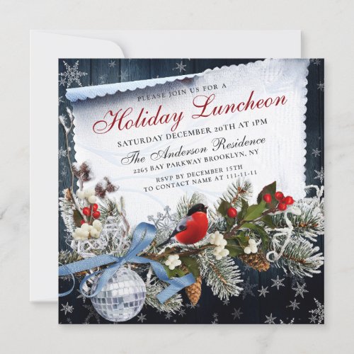 Bulfinch  Holly Berry Christmas Holiday Luncheon Invitation